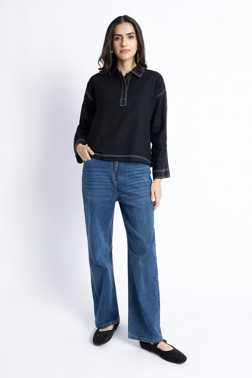 The Black Boxy Crop Shirt