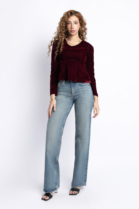 The Maroon Cropped Peplum Top