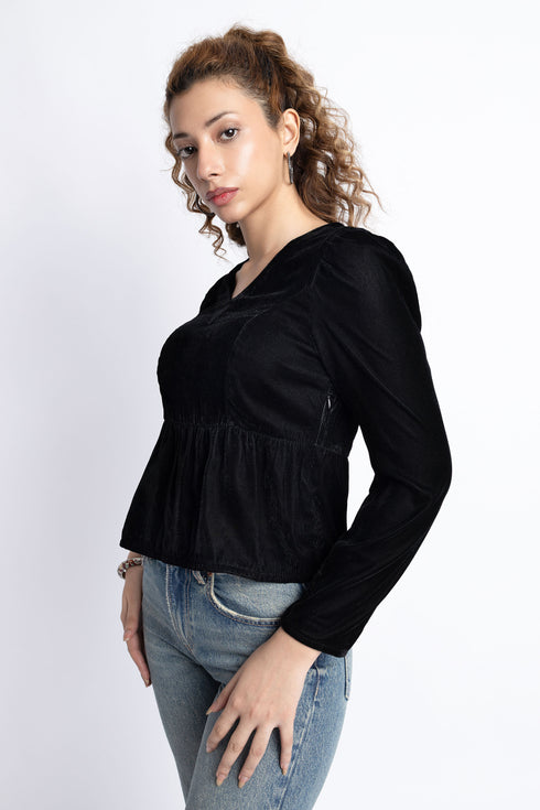 The Black Cropped Peplum Top