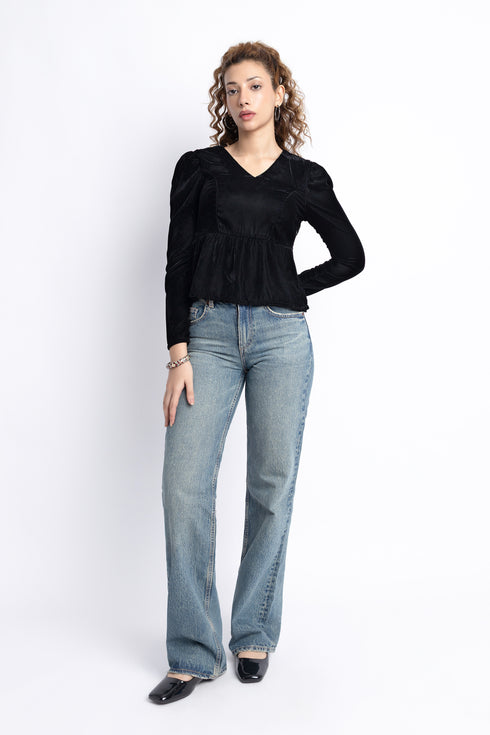 The Black Cropped Peplum Top