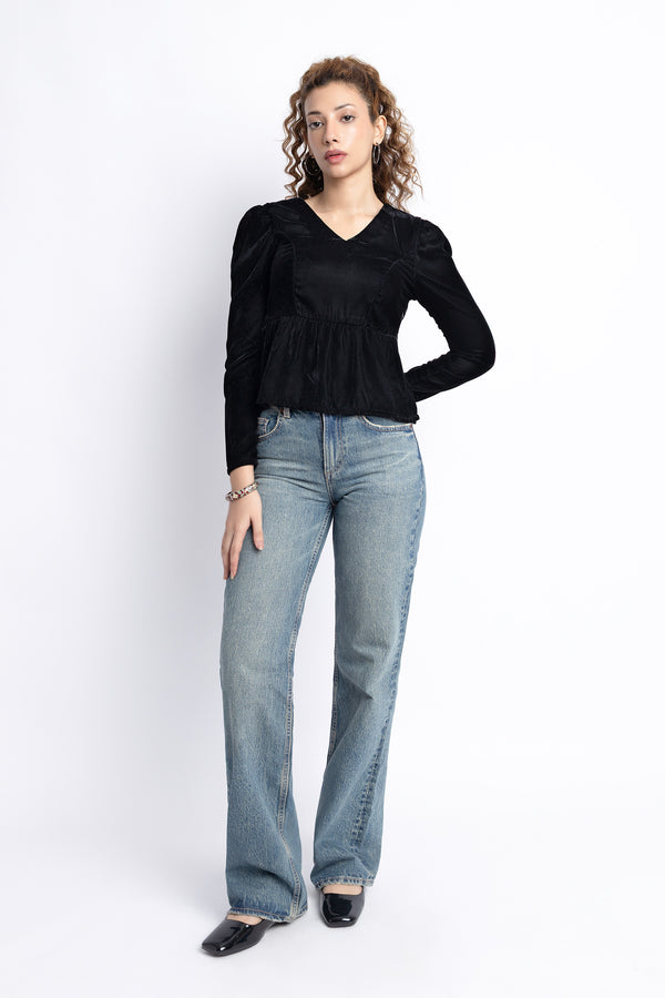 The Black Cropped Peplum Top