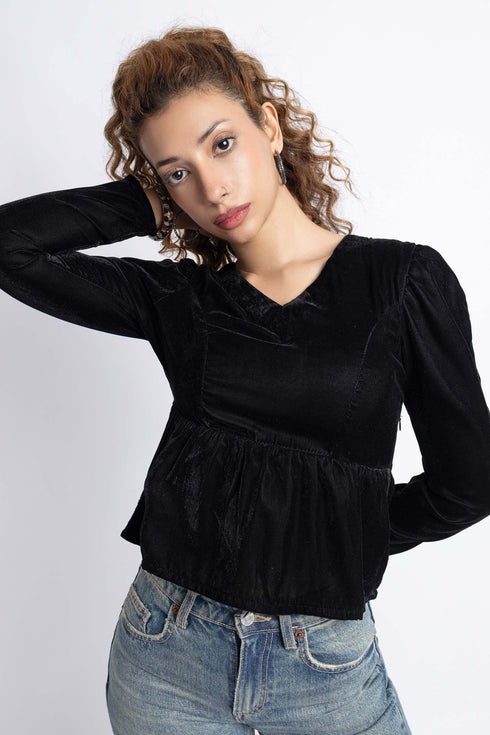 The Black Cropped Peplum Top