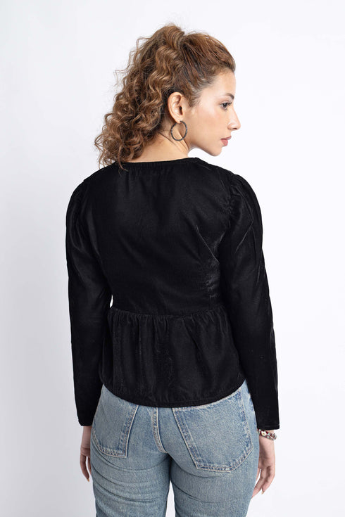 The Black Cropped Peplum Top