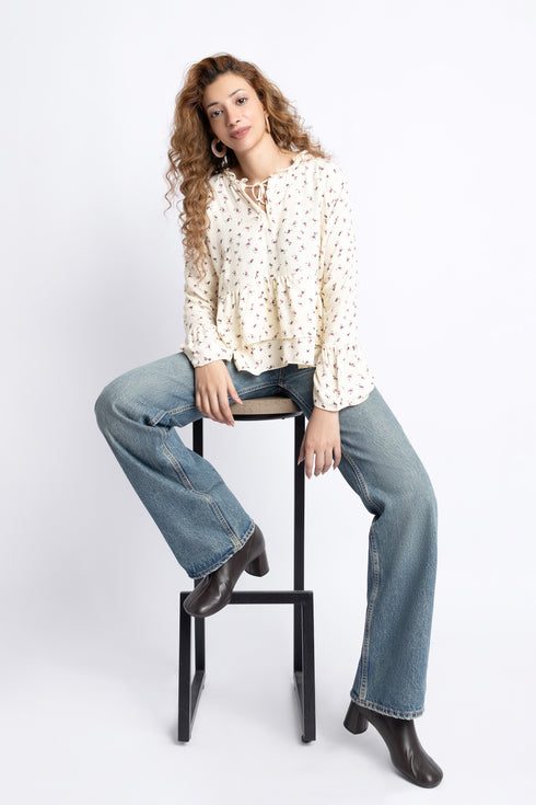 The Floral Cropped Peplum Top