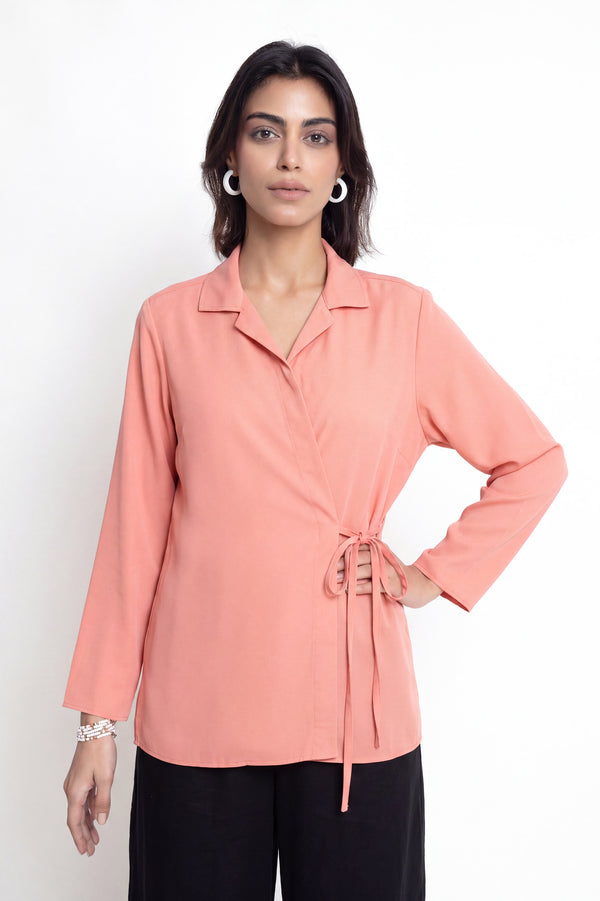 The Salmon Pink Wrap Around Shirt