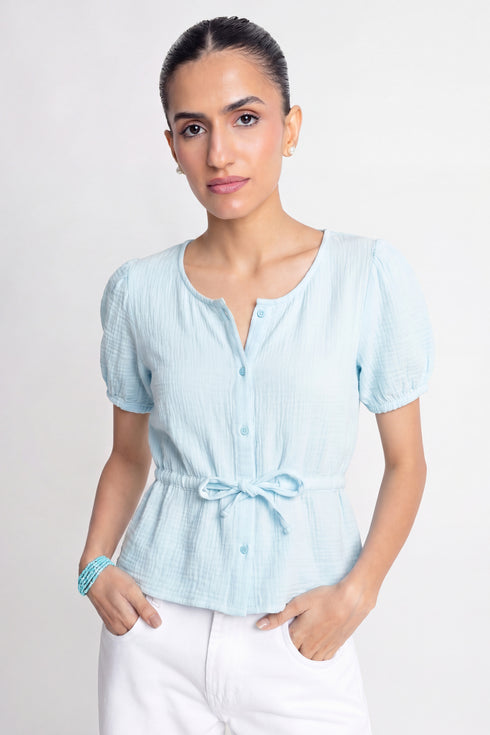 The Cooling Blue Cropped Peplum Top