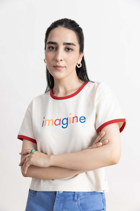 Imagine Boxy Cropped Ringer T-Shirt