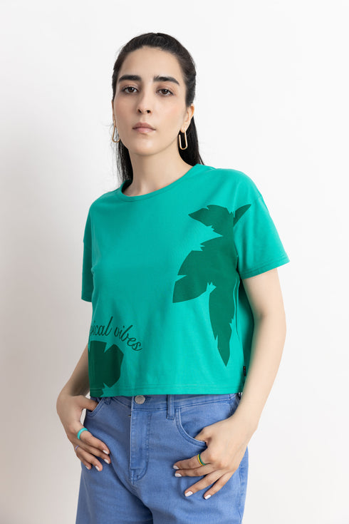 Green Cropped Boxy T-Shirt