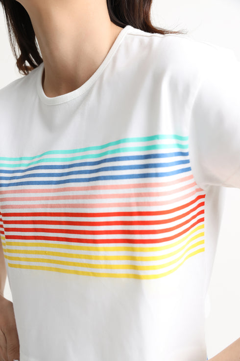 Rainbow Boxy Cropped Graphic T-Shirt