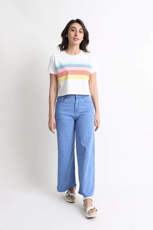 Rainbow Boxy Cropped Graphic T-Shirt